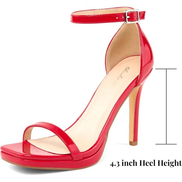 Women's Red Synthetic Open Square Toe Ankle Strap Platform High Heel Sandals - Picture 2 of 9